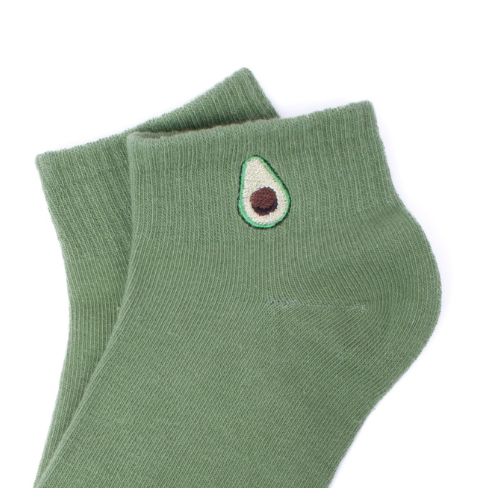 Soft green low-cut socks with avocado accent